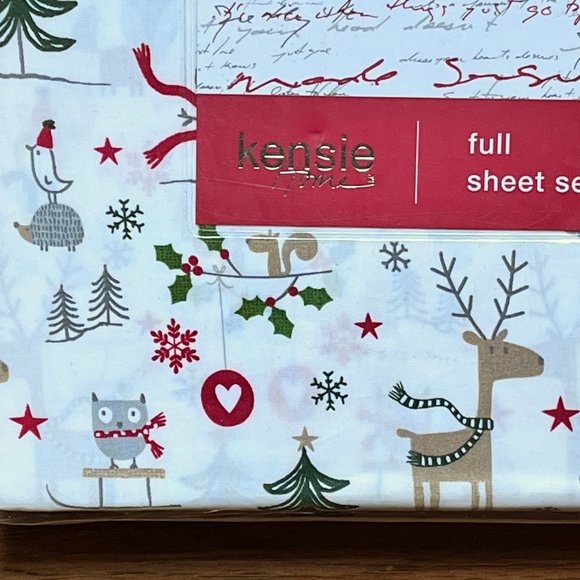 Kensie Home Christmas FULL SIZE Sheet set - Christmas Tree Snowman Deer Snow - Picture 3 of 3
